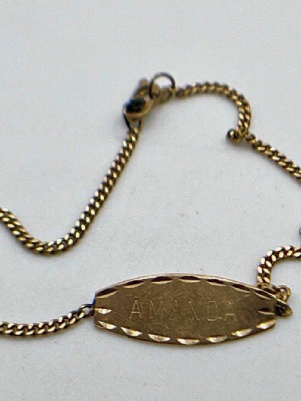 Vintage Solid 14K Yellow Gold Baby ID Curb Link Bracelet "Amanda" 2.0g Dainty